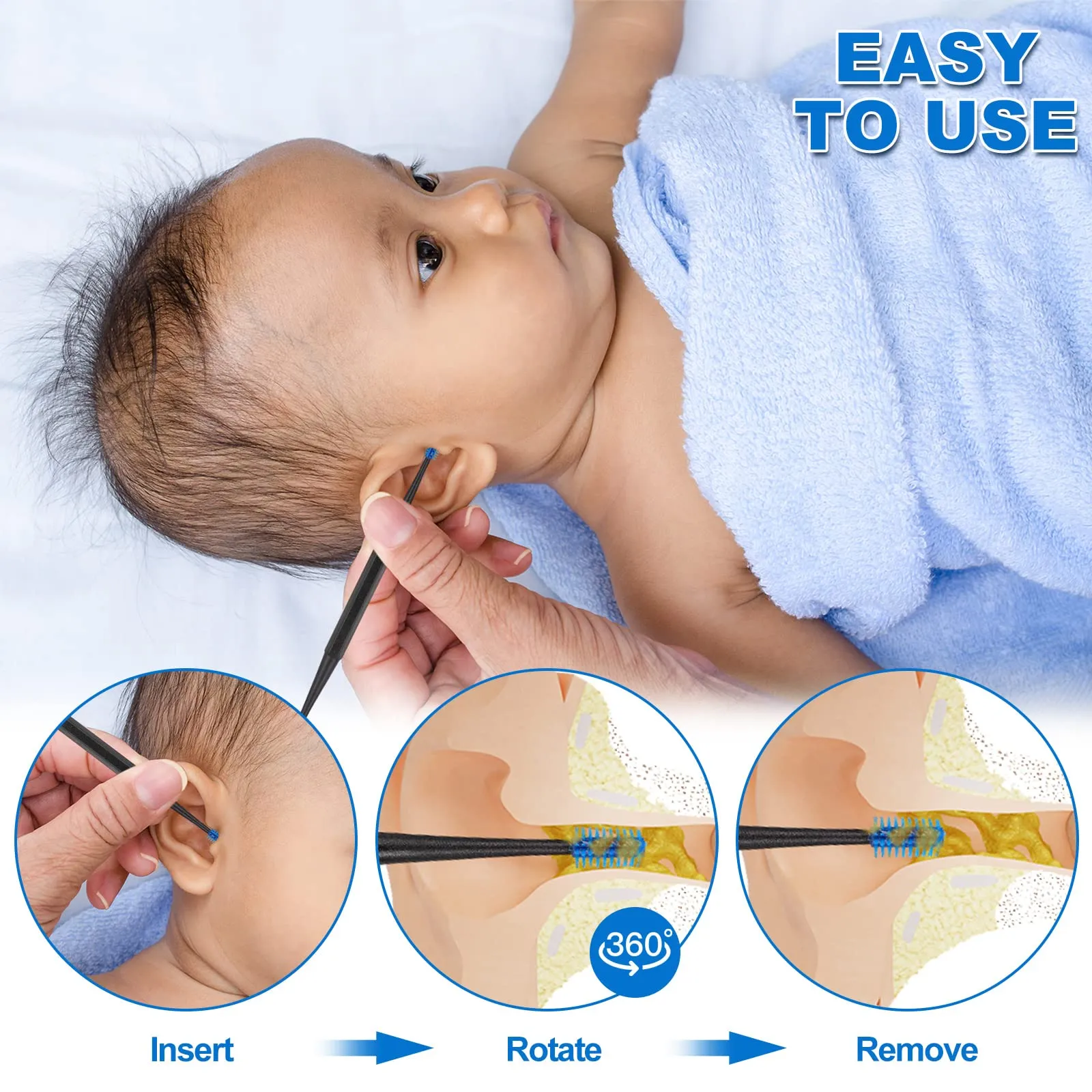 6 Pieces Grips Earwax Remover Spiral Silicone Reusable Ear Cleaner Soft Ear Wax Removal Tool Ear Picker Flexible Double Sided Head Ear Wax Removal Kits for Adults Kids
