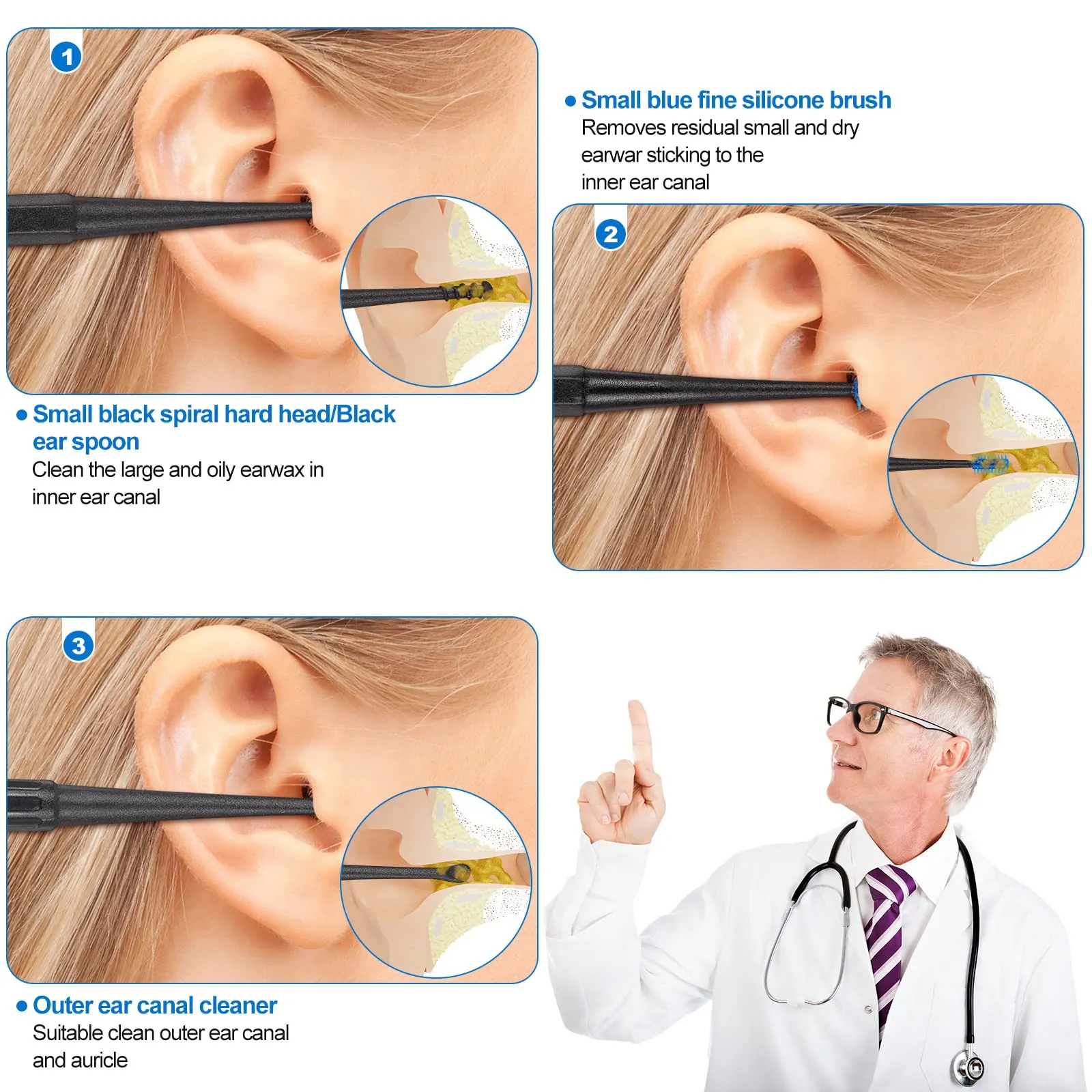 6 Pieces Grips Earwax Remover Spiral Silicone Reusable Ear Cleaner Soft Ear Wax Removal Tool Ear Picker Flexible Double Sided Head Ear Wax Removal Kits for Adults Kids