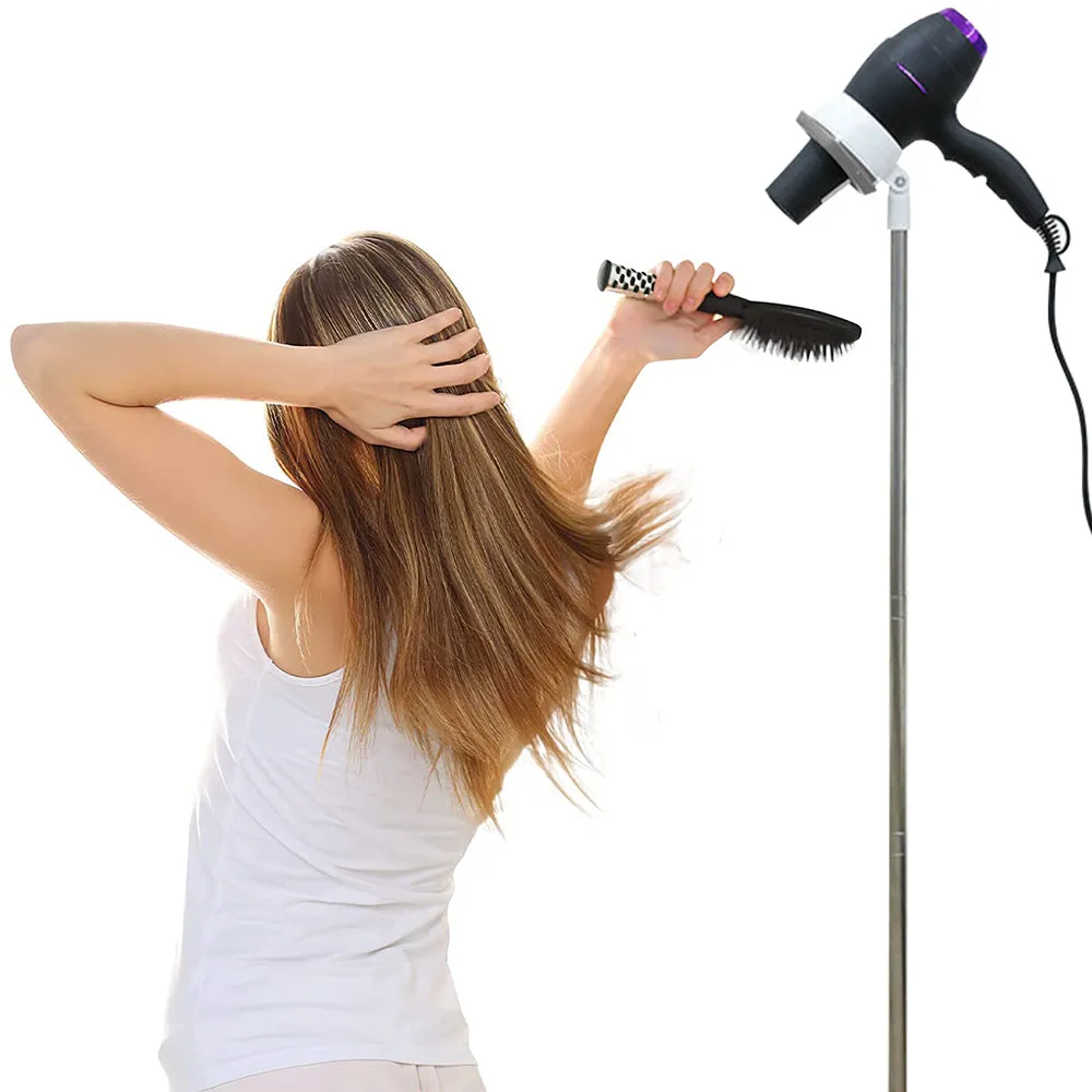 Adjustable Height Hair Dryer Stand 180 Degree Rotatable Hands Free Blow Dryer Holder Phone Holder Grey