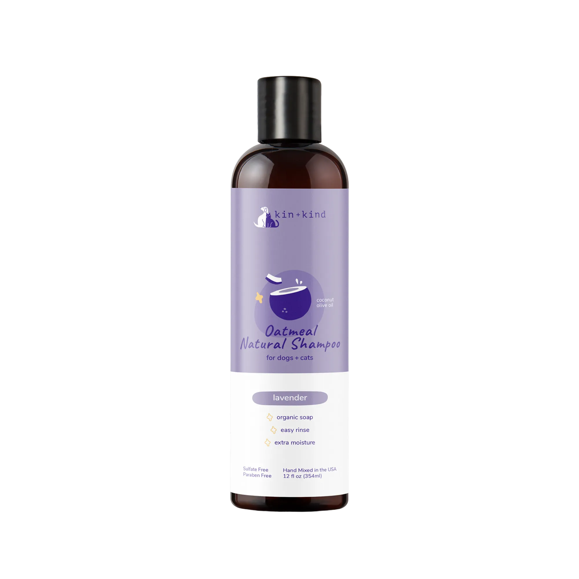 Kin Kind Oatmeal Natural Shampoo for Dogs & Cats Lavender, 12 oz