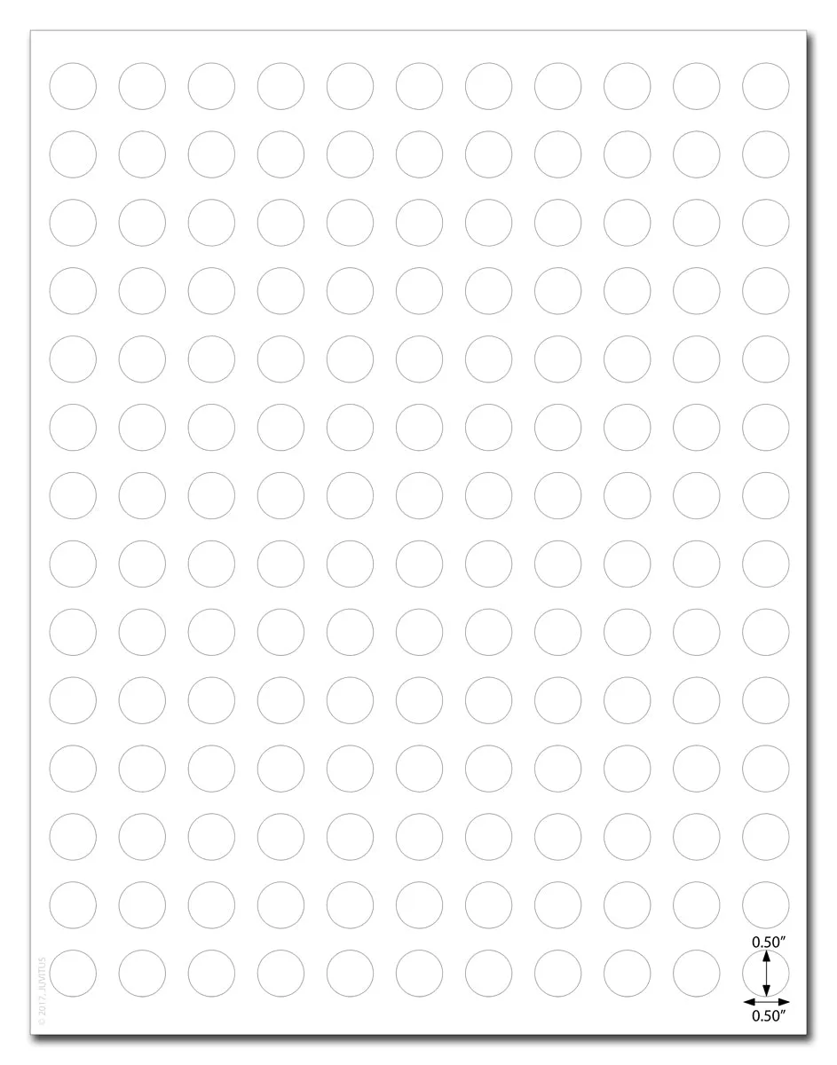 Waterproof White Matte 0.5 Inch Diameter Circle Labels for Laser Printer with Template and Printing Instructions, 5 Sheets, 770 Labels (JC50)