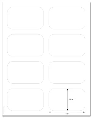 Waterproof White Matte 3.5" x 2.125" Round Corner Rectangle Labels for Laser Printer with Template and Printing Instructions, 5 Sheets,  40 Labels (RG35)