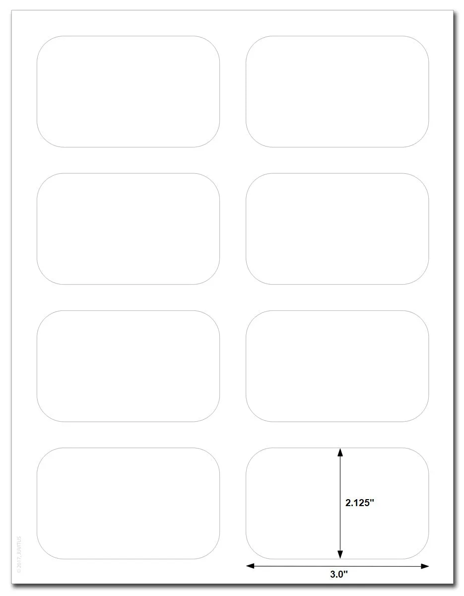 Waterproof White Matte 3.5" x 2.125" Round Corner Rectangle Labels for Laser Printer with Template and Printing Instructions, 5 Sheets,  40 Labels (RG35)